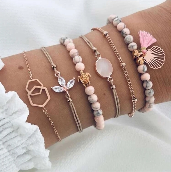 Nikkiwallflower Jewelry - *Avery* Set of 6 Pink and Rose Gold Bracelets